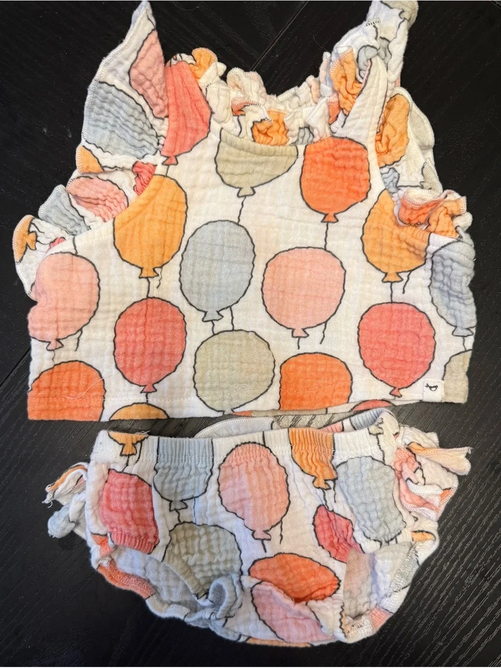 Girls Balloon-Print Two-Piece Swim Set in Pastel Orange, Pink & Blue